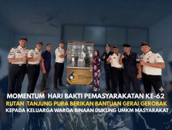 Momentum Hari Bakti Pemasyarakatan ke-62 Rutan Tanjung Pura Berikan Bantuan Gerai Gerobak kepada Keluarga Warga Binaan dukung UMKM Masyarakat