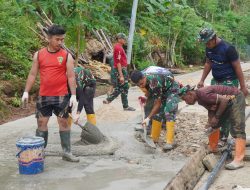 TMMD Ke-129 Terus Kerjakan Rabat Jalan Beton di Desa Polewali