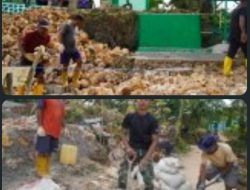 Satgas TMMD dan Warga Gotong Royong Pasang Tangga Program Manunggal Air Bersih di Desa Polewali